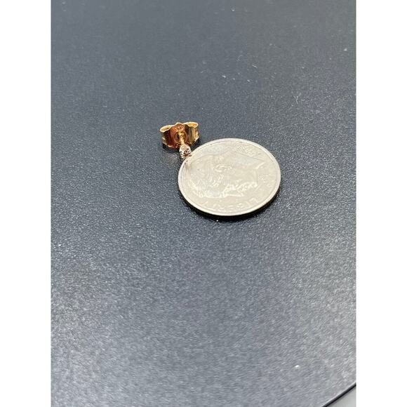 Yellow Gold 14k Designer Signed Round Solitaire Stud Pierced Earring *Single - Picture 8 of 9